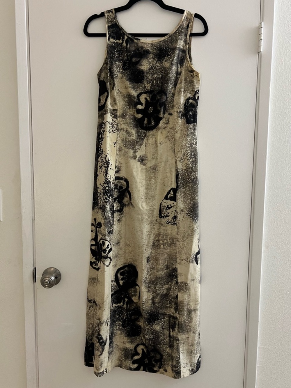 MaxMara Cream and Black Abstract Silk Floral Maxi Dress